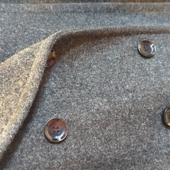 Wool gray pea coat long warm double breasted car coat medium M - Picture 3 of 6
